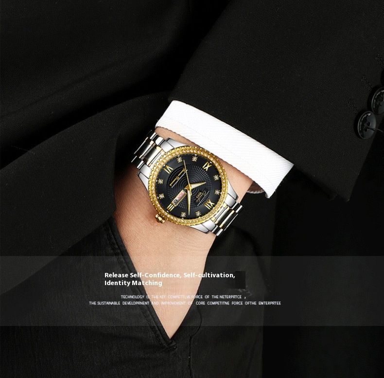Drilling Swiss Brand Automatic Movement Watch Luminous Calendar Watch Men Korean Waterproof_voghion.com