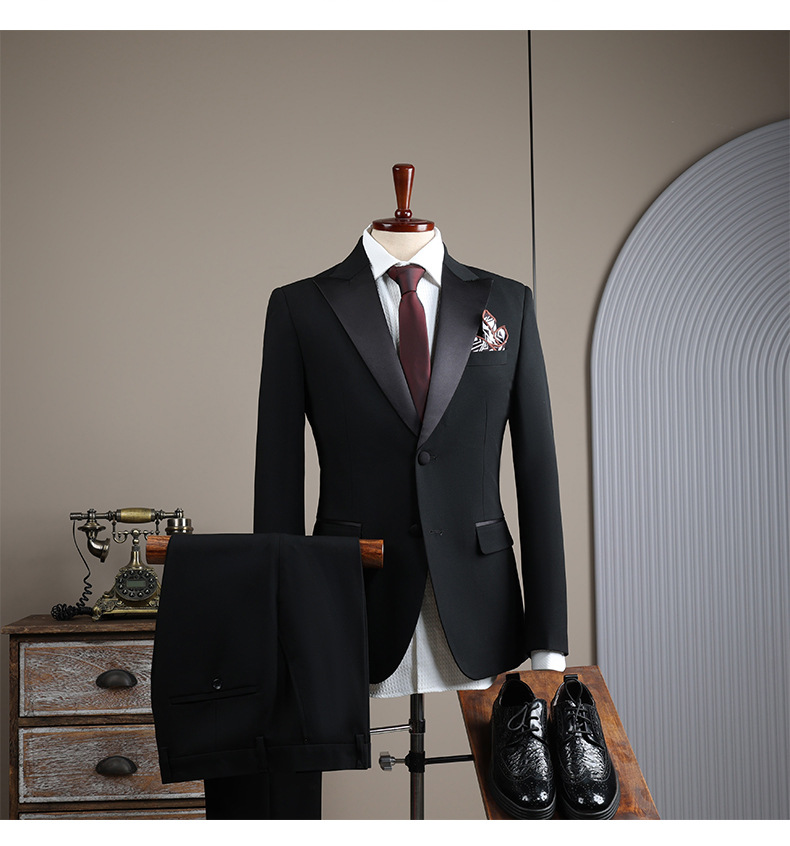 Conjunto de terno smoking masculino com lapela alta – Blazer slim fit para casamento e festa de noivos com aberturas laterais (preto, colete opcional)_voghion.com