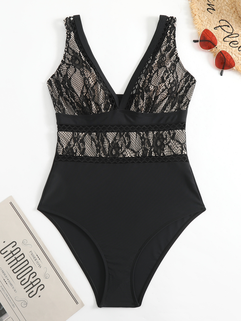 Maillot de bain une pièce en gaze en maille, style ins, slim, sexy, décolleté en V profond, bikini, pour femmes_voghion.com