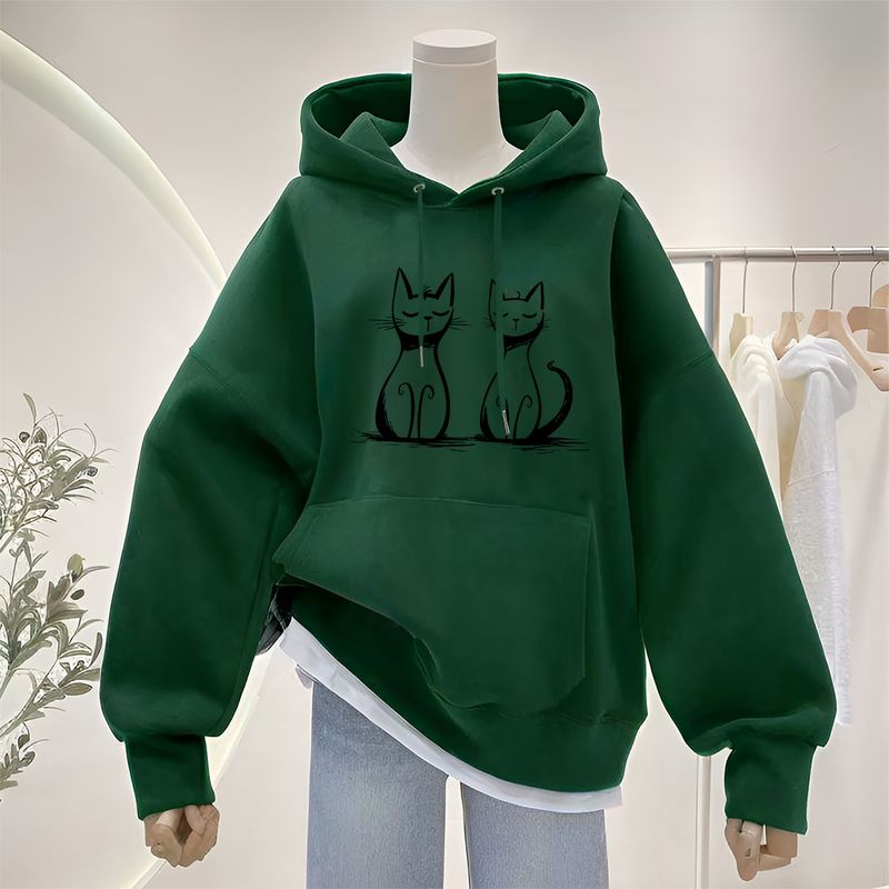 Double layered Heavy Industry Autumn Loose Shoulder Cartoon Vitality Temperament Hoodie Women's Wear with Thick Veet_voghion.com