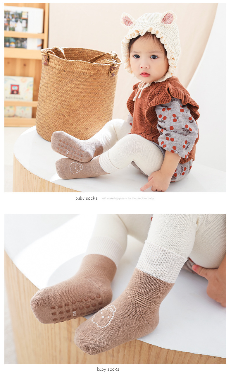 Kids'socks Thickened wool circle spot adhesive non-slip color matching stockings for boys and girls_voghion.com