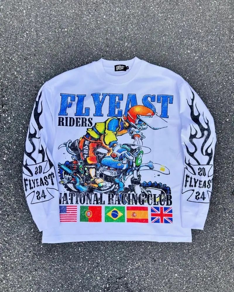 Maglia a maniche lunghe in cotone largo Statua della Libertà Street Style Moda giovanile_voghion.com