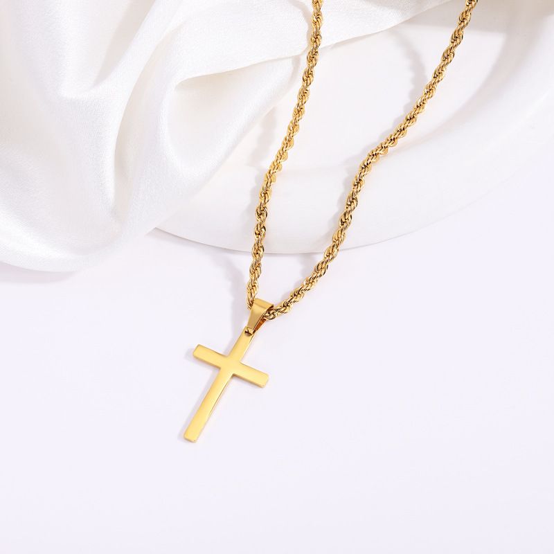 Collana da donna con ciondolo dorato, collana con catena intrecciata in oro inossidabile, collana con croce in acciaio al titanio, resistente alla luce, versatile, alla moda, da uomo_voghion.com
