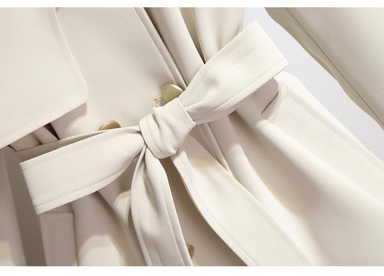 Elegante trench da donna - Giacca a doppio strato di media lunghezza, vestibilità slim, con cintura, collo polo, classico stile britannico per taglie da piccole a grandi_voghion.com