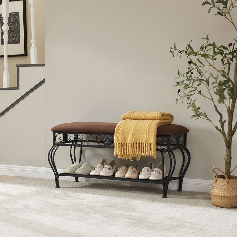 Multipurpose Upholstered Shoe Rack Bench,End Of Bed Bench,for Entryway,Bedroom,Metal Frame_voghion.com