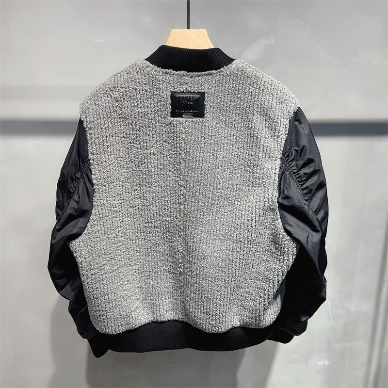 Winter New Thick Lamb Wool Spliced Baseball Men's Korean Version Trendy Loose Pilot Jacket Men_voghion.com