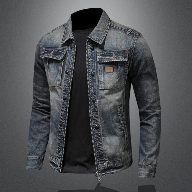 Veste en jean rétro classique pour homme, tendance de la rue d'automne, belle veste d'équitation coupe-vent pour homme, veste décontractée à revers_voghion.com