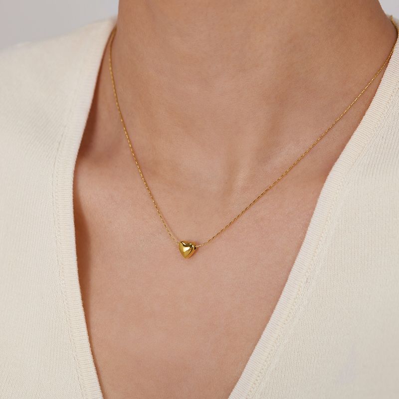 Collana da donna in stile pendolare, con ciondolo a forma di cuore, in acciaio inossidabile, semplice e versatile, placcato oro._voghion.com
