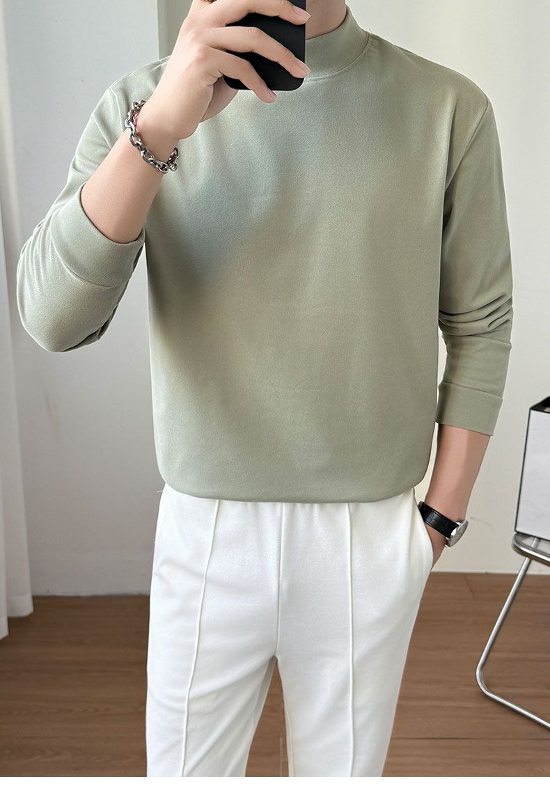 Herren-Thermo-Langarm-T-Shirt mit Halbrollkragen – weicher und atmungsaktiver Stoff, entspannte Passform, Übergröße, einfarbig für Herbst und Winter_voghion.com