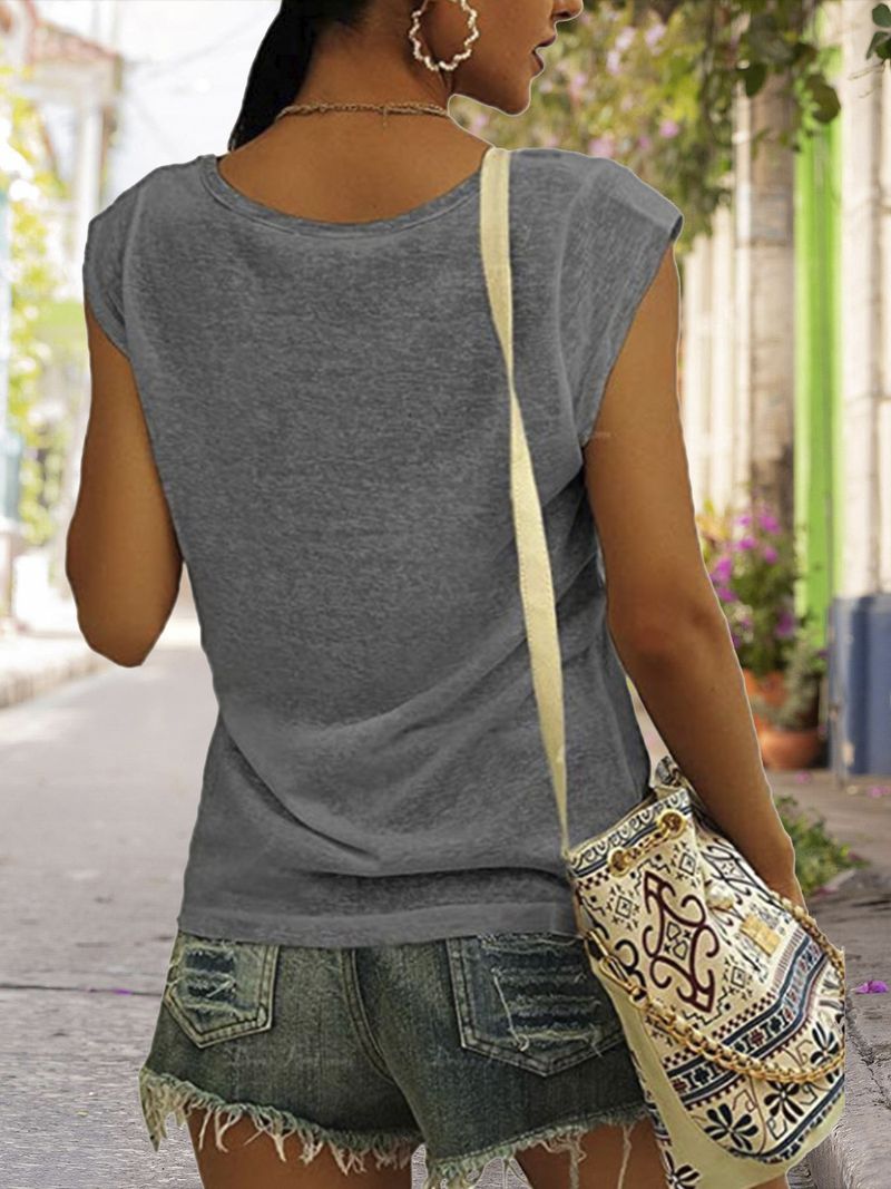 Women's Clothing Fashion Casual Tops For Women V Neck Sleeveless Loose T Shirt_voghion.com