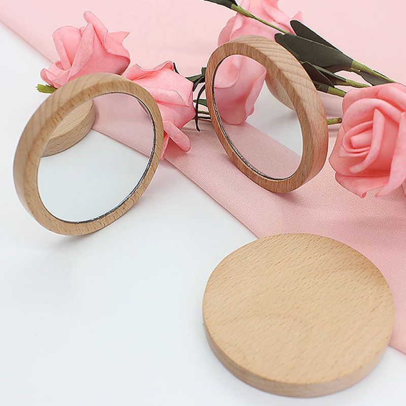 1 Pz Puro Legno Rotondo Portatile Personalità Studente Ufficio Lavoratore Trucco Faggio Legno Creativo Regalo Piccolo Specchio_voghion.com