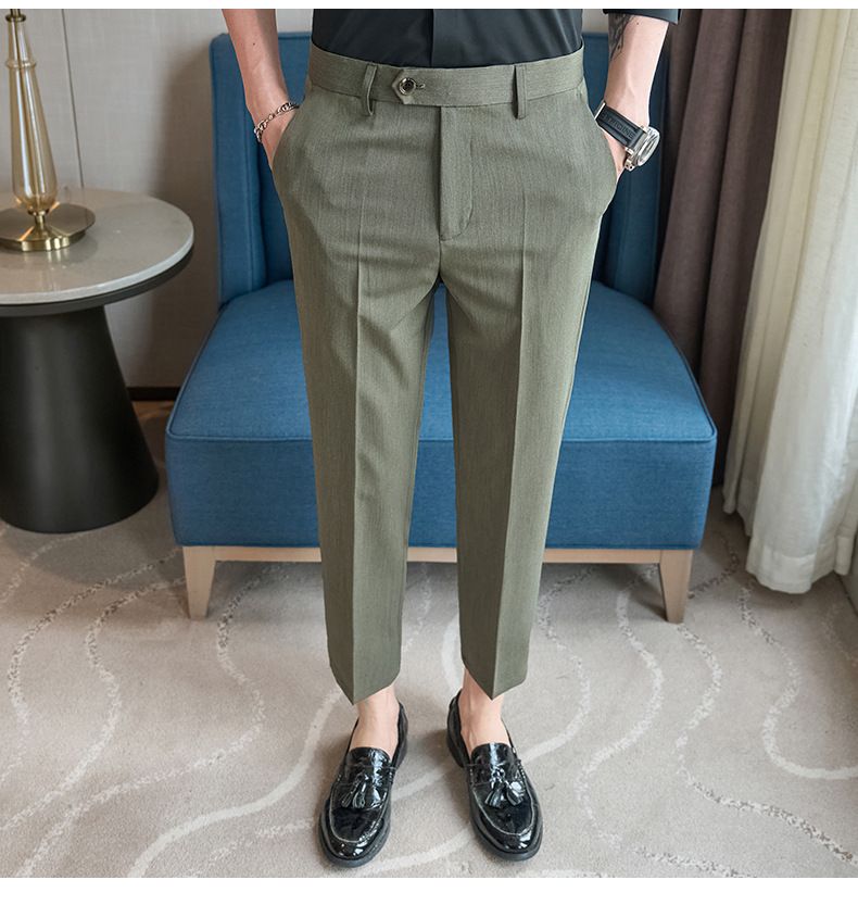 Summer new casual Korean version of youth simple nine-point slim-fitting small straight men's pants_voghion.com