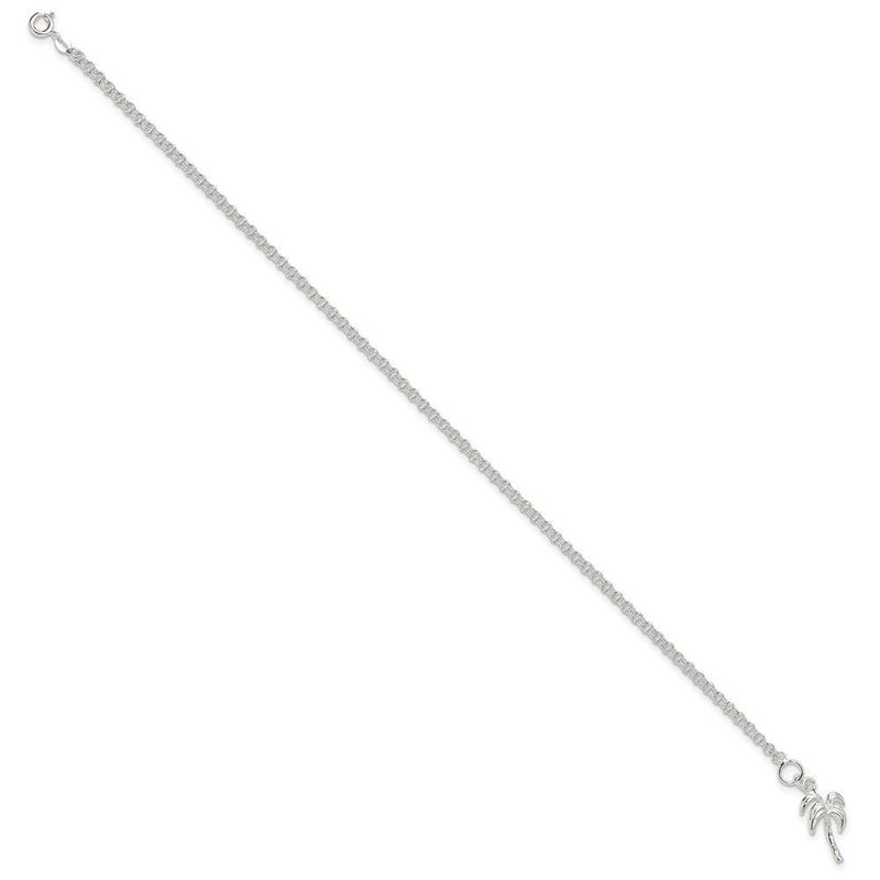 Sterling Silver 10inch Solid Polished Palm Tree Anklet_voghion.com