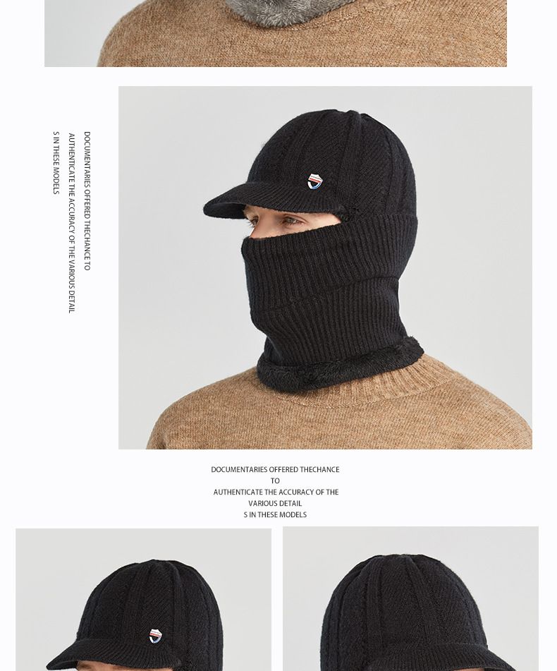 Cappello invernale alla moda in lana calda con protezione per le orecchie, antivento, sciarpa da uomo, maschera integrata, lavorato a maglia_voghion.com