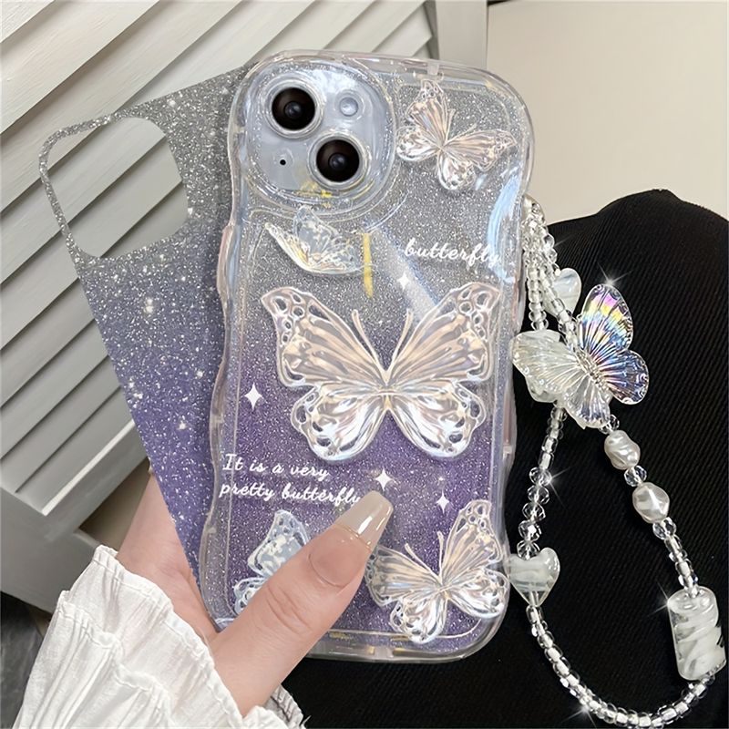 Custodia per telefono Wave Glitter Butterfly And Bracelet per iPhone 14 13 12 11 Plus Pro Max_voghion.com