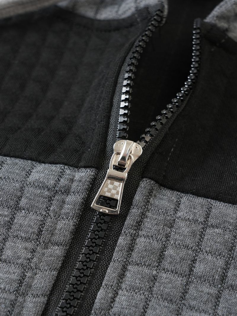 Felpa con cappuccio a quadri da uomo – Felpa casual a maniche lunghe con cerniera (S-XXXL, design a blocchi di colore)_voghion.com