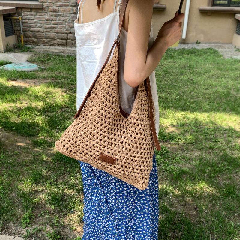 Borsa a tracolla versatile da spiaggia, da donna, per le vacanze, in paglia, di grande capacità, alla moda e alla moda_voghion.com