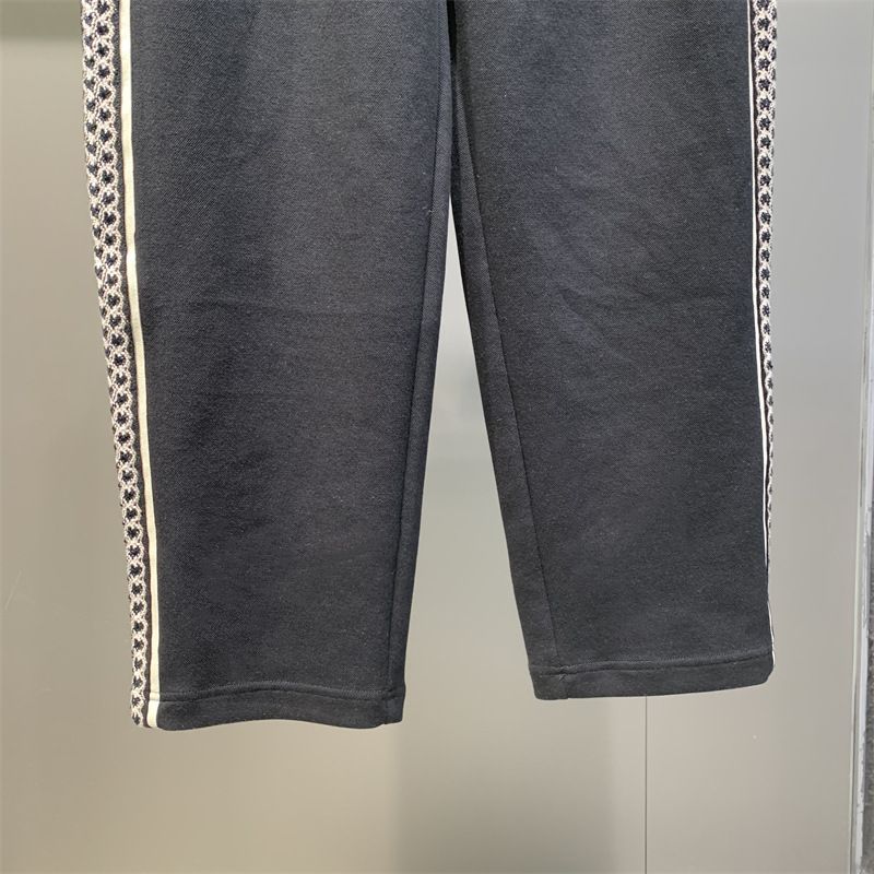 Man's clothing Knit jacquard ribbon splicing sportswear suit men's handsome stylish zip-up sweatpants_voghion.com