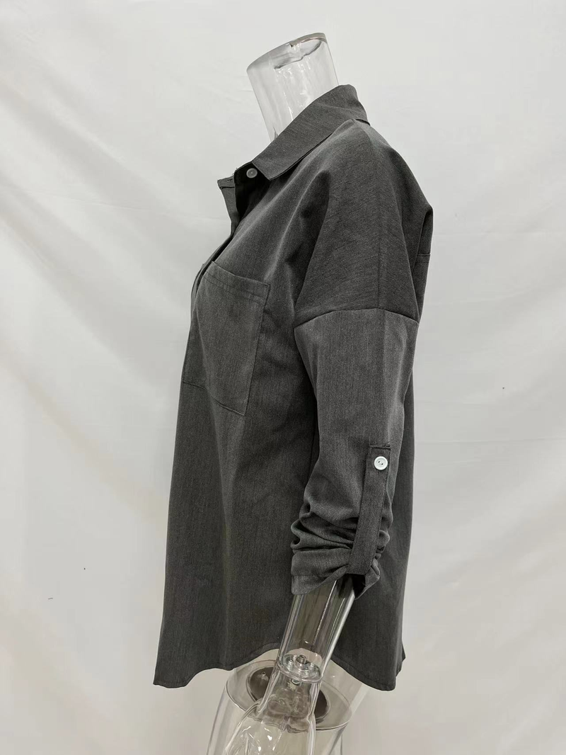 Camicia in denim da donna, camicia da cappotto casual all-match a maniche lunghe con doppia tasca ampia_voghion.com