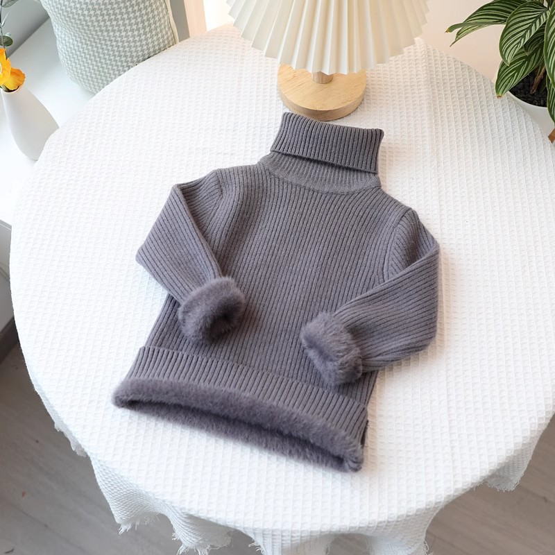 Pull pour enfant Mother & Kids, base en polaire intégrée, pull à col roulé de couleur unie, taille moyenne, pour garçons et filles_voghion.com