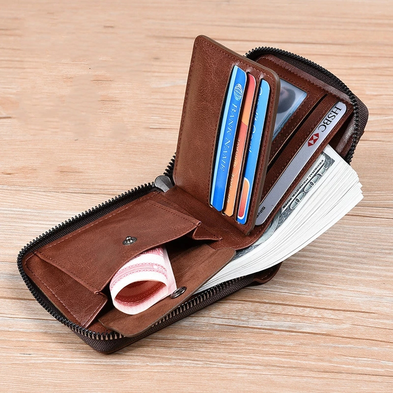 2021 moda masculina bolsa de moedas carteira rfid bloqueio homem carteira de couro com zíper titular do cartão de visita id saco de dinheiro carteira masculina_voghion.com