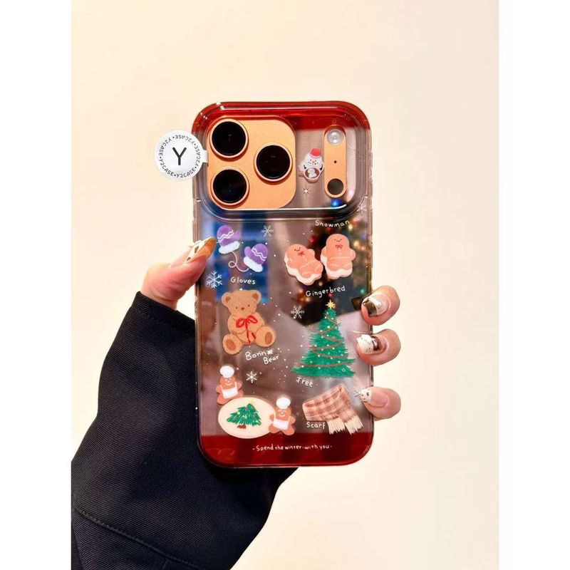 QFV50704555550<=3 Custodia per telefono a doppio strato IMD con elementi natalizi invernali e omino di pan di zenzero compatibile con 17 16 15 14 13 per_voghion.com