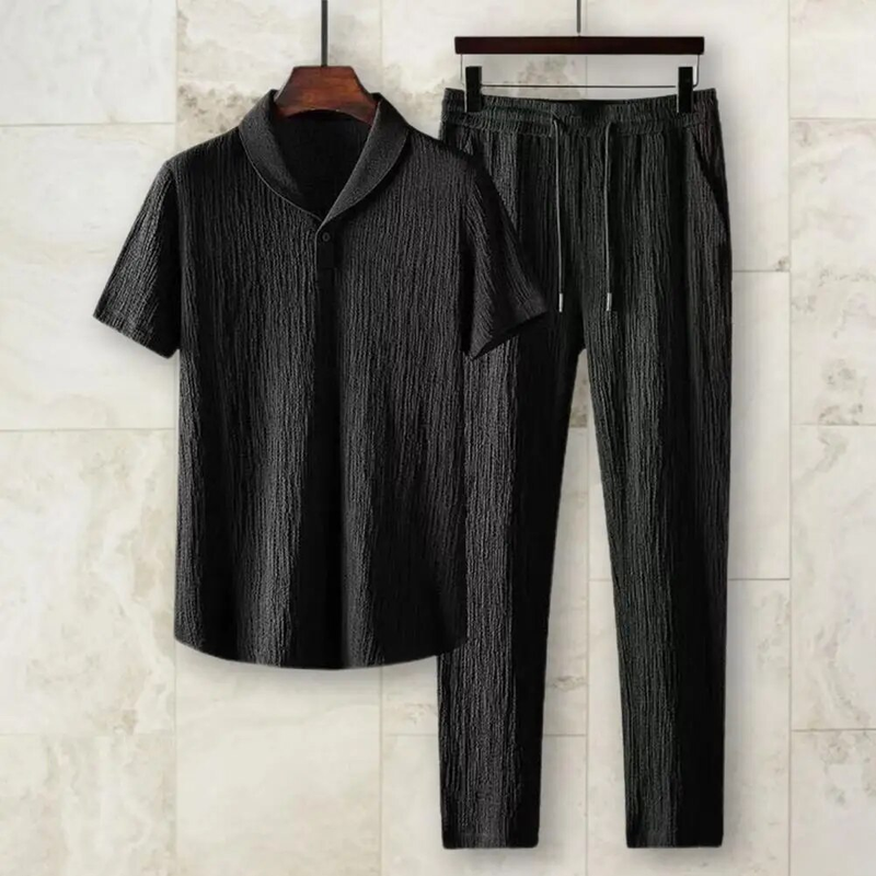 2 sztuk/zestaw letnie stroje zestawy męskie Pure Color koszule z krótkim rękawem spodnie dwuczęściowy zestaw męskie dresy спортивный костюм_voghion.com
