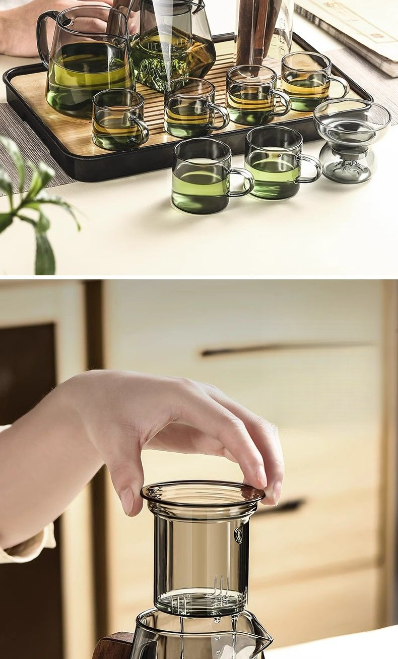 Glass Teapot With Tea-Water Separation, Household Wooden Handle Kung Fu Brewing Teapot, Flower Tea Set, Guanshan Gongdao_voghion.com