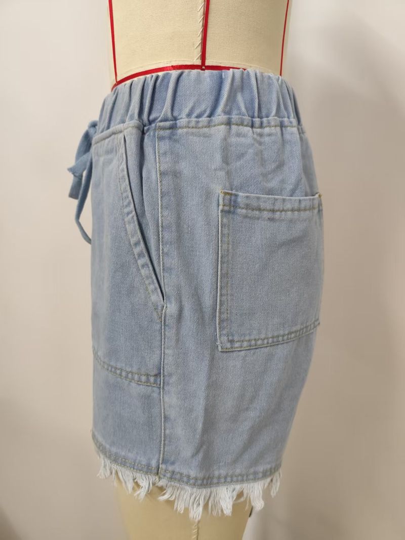 K New Women's Elastic Waist Drawstring Casual High-waisted Slimming Denim Shorts_voghion.com