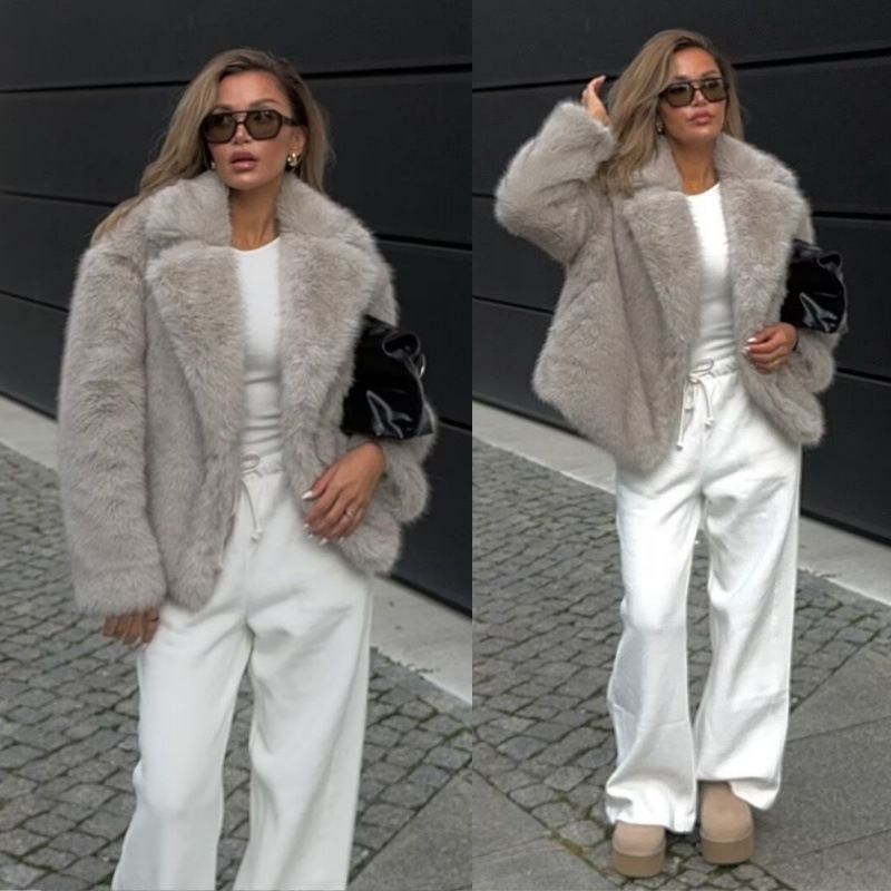 Cappotto in pelliccia sintetica di lusso per donna - Giacca invernale calda e alla moda oversize con collo a scialle, capospalla in peluche morbido ed ecologico_voghion.com