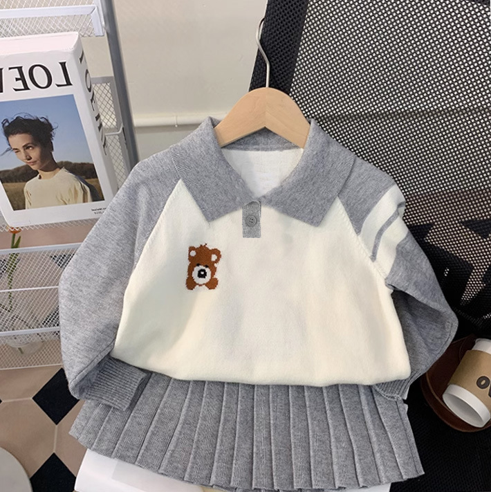 Κοριτσίστικα πλεκτά πουλόβερ φούστα 2023 Νέα παιδικά ρούχα για μωρά άνοιξη φθινόπωρο και μοντέρνα δύο_voghion.com