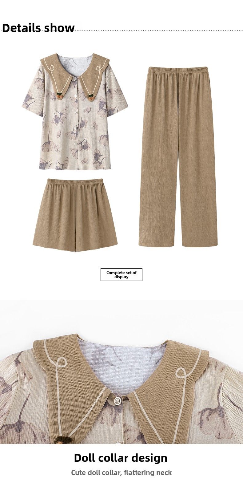 Large Size Exclusive Thin Home Three Piece Set, Short Sleeved Pants And Shorts Combination, Summer Home Super Comfortable_voghion.com