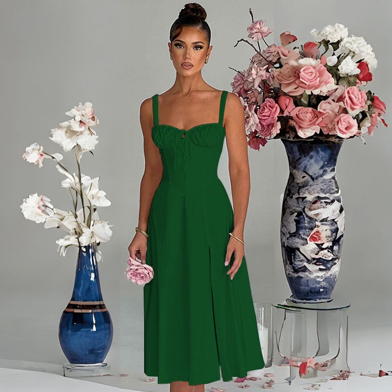 Rochie de primăvară și vară europeană și americană, la modă, casual, cu dantelă, slim fit, cu fante, high end, pentru femei_voghion.com