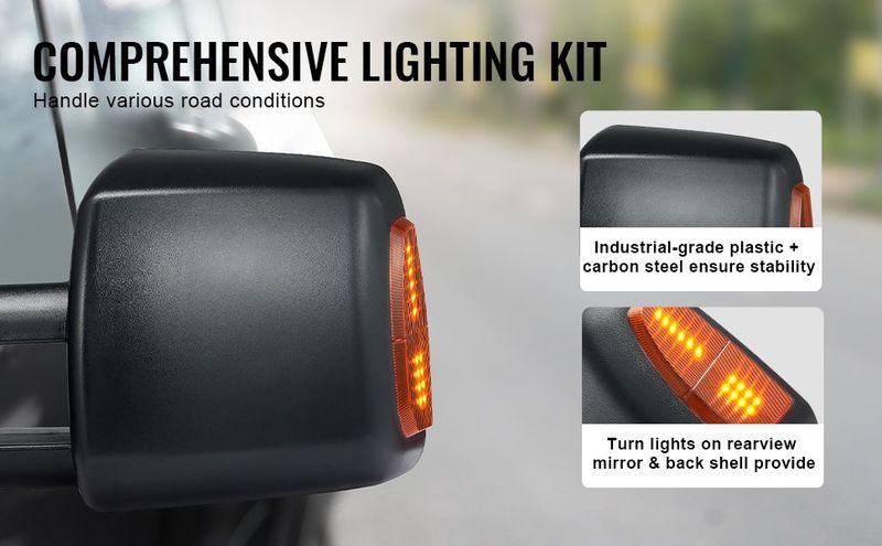 VEVOR Towing Mirrors Fit For 2007-2017 Toyota Tundra, Power Heated Tow Mirror With Signal Light/LED Arrow Signal Light, Plane & Convex Glass, Manual Controlling Telescoping Folding, Black_voghion.com