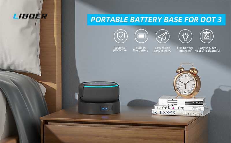 Bärbart uppladdningsbart Alexa Smart Speaker Stand för Echo Dot 3rd 5200mAh/10400mAh batteribas_voghion.com