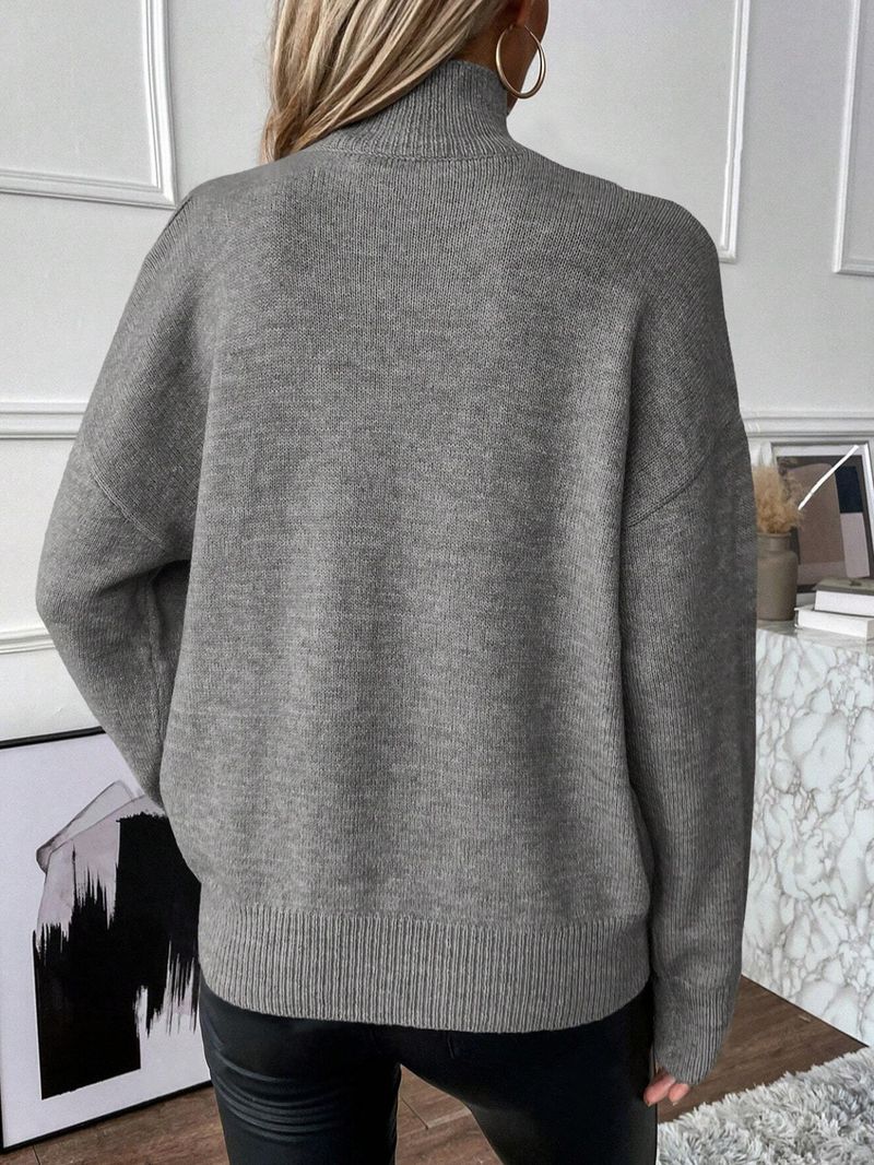 Maglione oversize da donna in maglia, collo alto, maniche lunghe, a coste, casual, in morbida miscela di lana d'agnello, top invernali_voghion.com