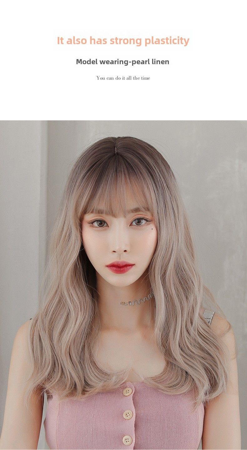 Parrucca da donna con capelli medi e lunghi, frangia, colore lino, micro ricci, capelli lunghi e ricci, soffici, naturali, copricapo completo, fabbrica all'ingrosso_voghion.com