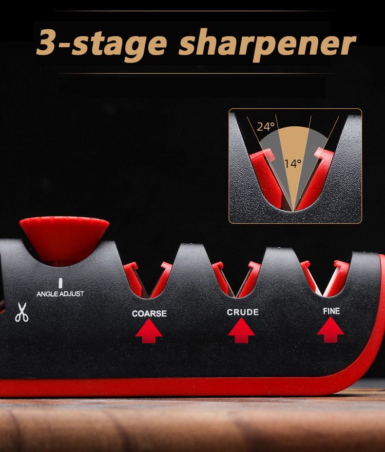 Aiguiseur de couteaux 4 en 1 avec revêtement diamanté et tige fine pour couteaux de cuisine, ciseaux et ciseaux, système de pierre à aiguiser_voghion.com