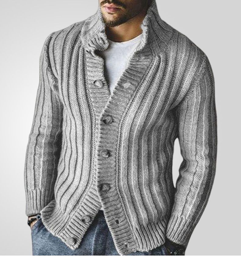 Neuer lässiger einreihiger gestrickter Polo-Langarm-Pullover-Mantel für Herren SY0057_voghion.com