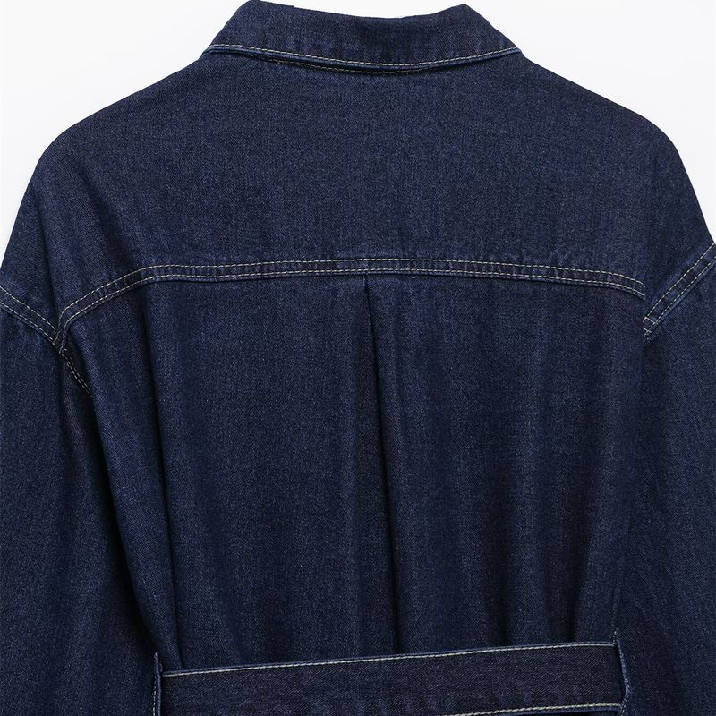 Women's Clothing Denim Suit Set - Spring Retro Belted Waist Blazer & Pants, Office Chic With Tied Detail_voghion.com