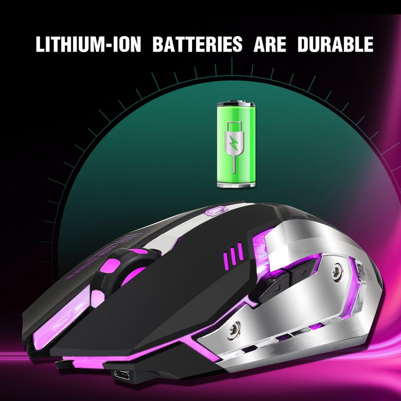 HXSJ M10 2,4G Kabellose Gaming-Maus mit wiederaufladbarem Akku, 10 m Reichweite, 2400 DPI, 7-farbiger RGB-Hintergrundbeleuchtung, 6 Tasten_voghion.com