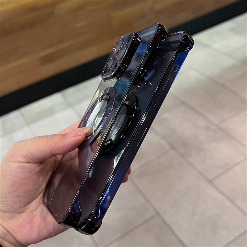 Cassa del telefono trasparente senza cornice placcatura per iPhone 14 Plus 13 12 Pro Max Hole per copertura di ricarica wireless magnetica Magsafe_voghion.com