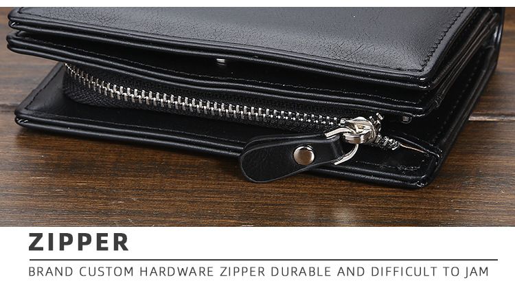 New zipper short wallet men's multi-card fashion vertical mini snap button coin purse men's card bag_voghion.com