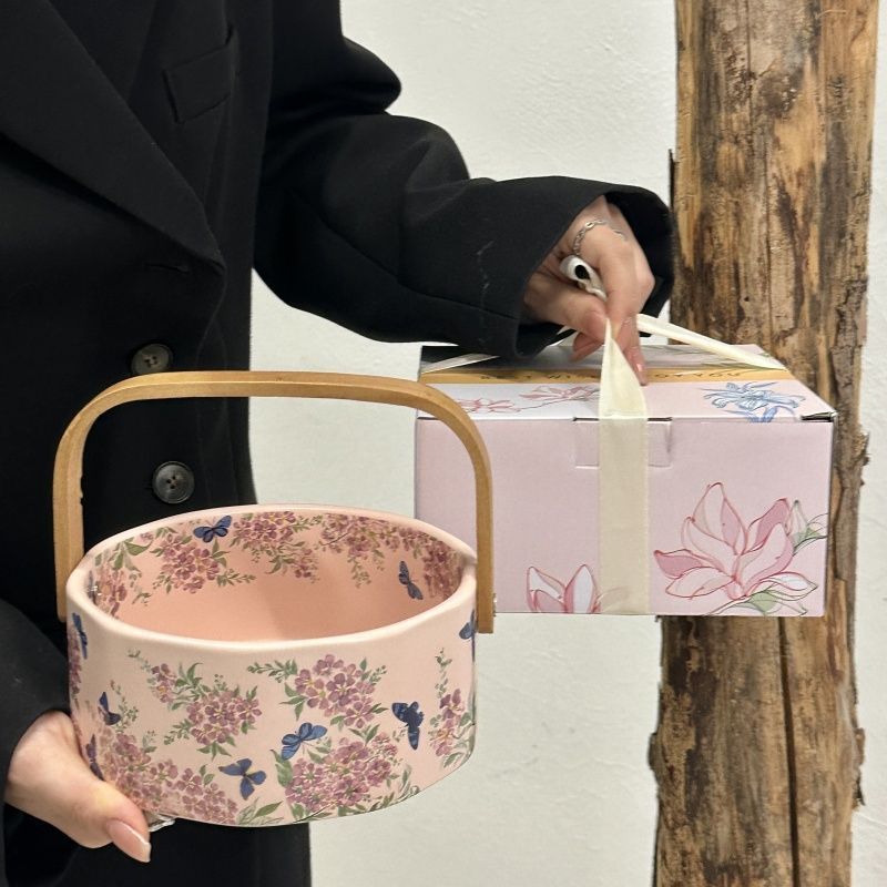 Ziwei Flower - Tavolino da caffè in ceramica portatile, piatto da dessert, cestino portaoggetti per frutta secca, regalo_voghion.com