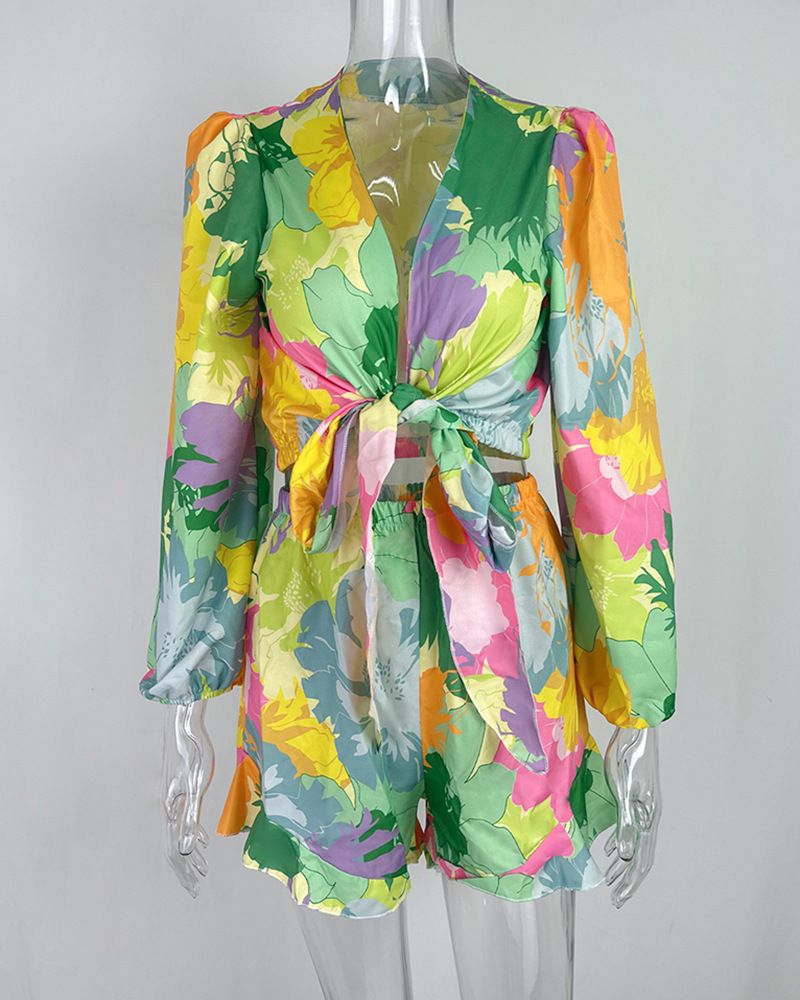 New Style Printed Cardigan Top Casual Shorts Two Piece Set_voghion.com