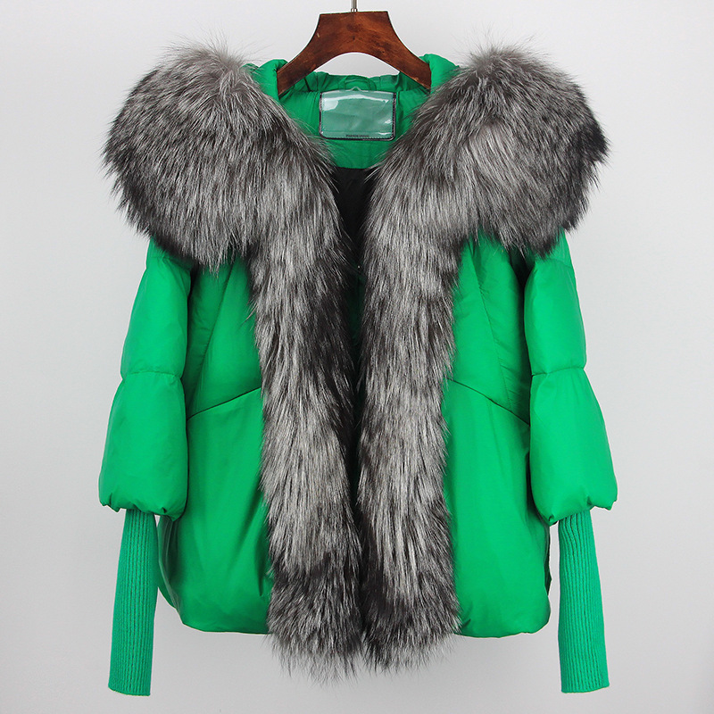 Kurze Pufferjacke für Damen mit 90 % weißen Entendaunen und abnehmbarer Kapuze aus Fuchspelz – stylischer Wintermantel für die N-Mode (201–300 g Füllung, 91–95 % Reinheit)_voghion.com