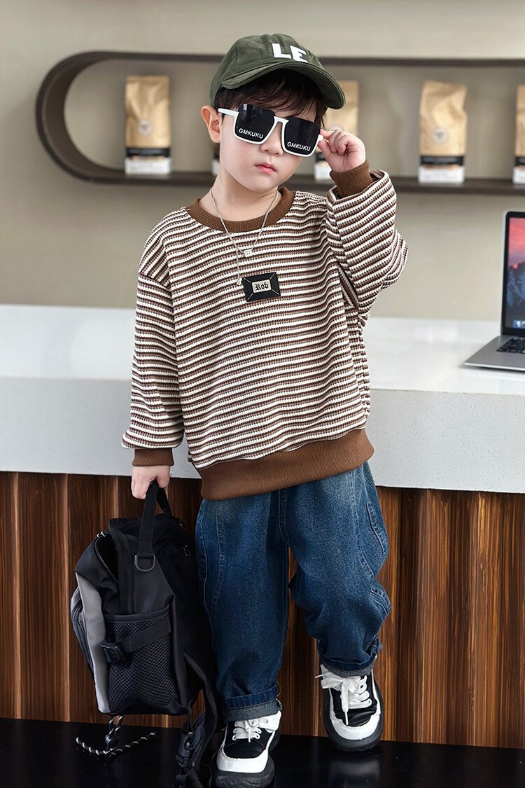 Streifen 2023 Frühling und Herbst Neue Kinder Hübsche Casual Zwei Stück Set für Jungen mit Western Stil Lange_voghion.com