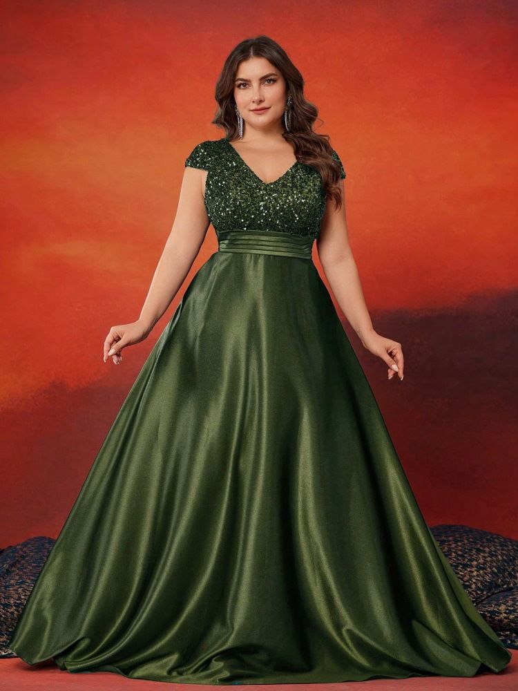 Abito da sera elegante in raso con scollo a V e paillettes, per feste e banchetti, da donna, elegante e raffinato_voghion.com