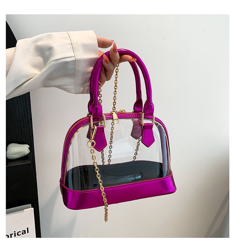 Borsa a tracolla con tracolla a conchiglia in PVC trasparente con cuciture, da donna, alla moda_voghion.com