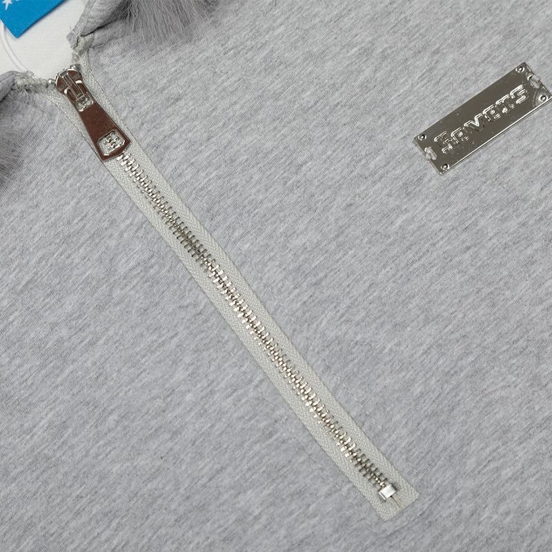 Felpa con cappuccio e collo in pelliccia per uomo, stile autunnale e invernale, decorazione con rivetti in metallo, design unico, mezza zip ampia_voghion.com